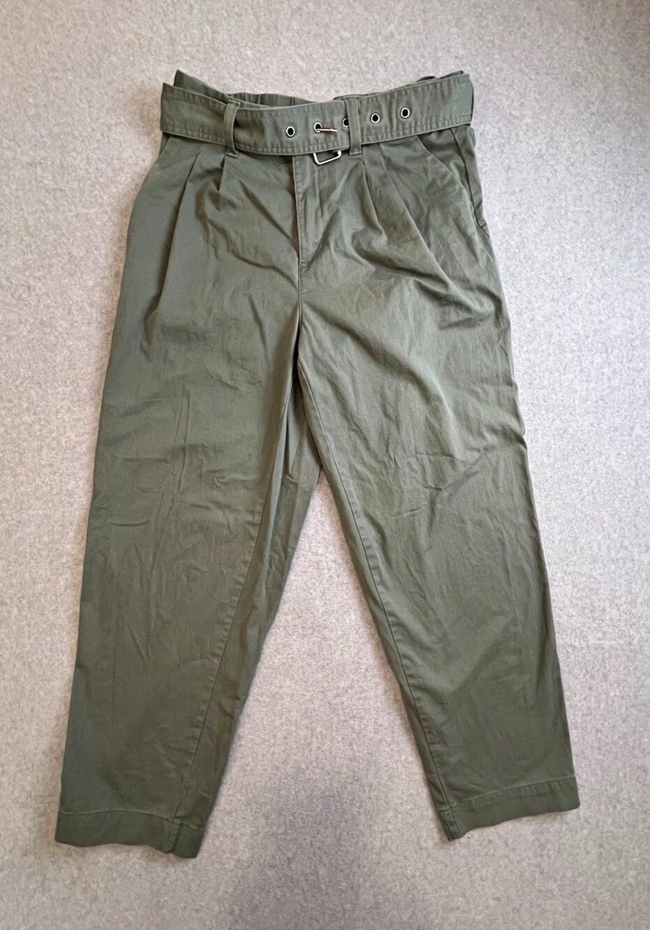 A New Day Womens Green High Rise Chino Tapered Twill Cotton Stretch Belted Sz 8